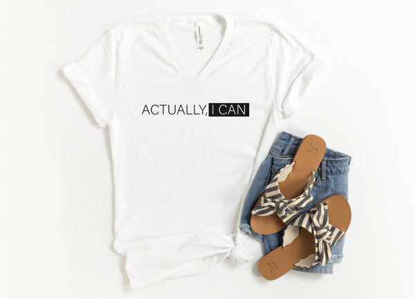 V-Neck Shirt-Actually I Can V-Neck-S-White-Jack N Roy