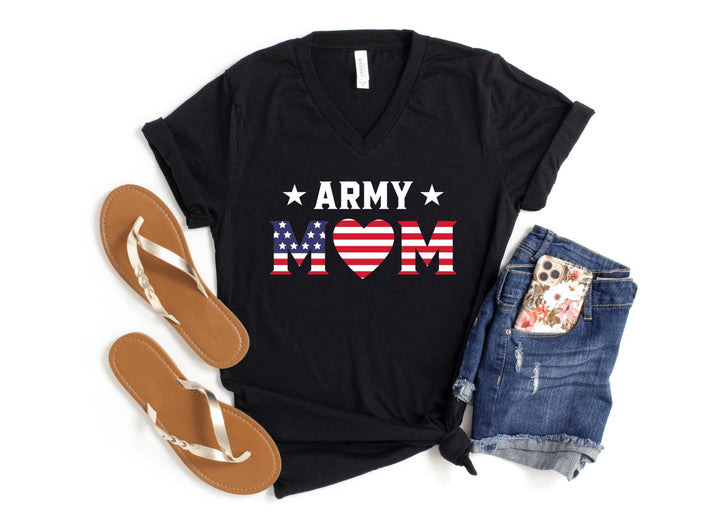 V-Neck Shirt-Army Mom V-Neck-S-Black-Jack N Roy