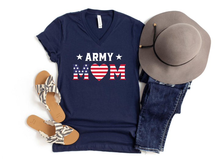 V-Neck Shirt-Army Mom V-Neck-S-Navy-Jack N Roy