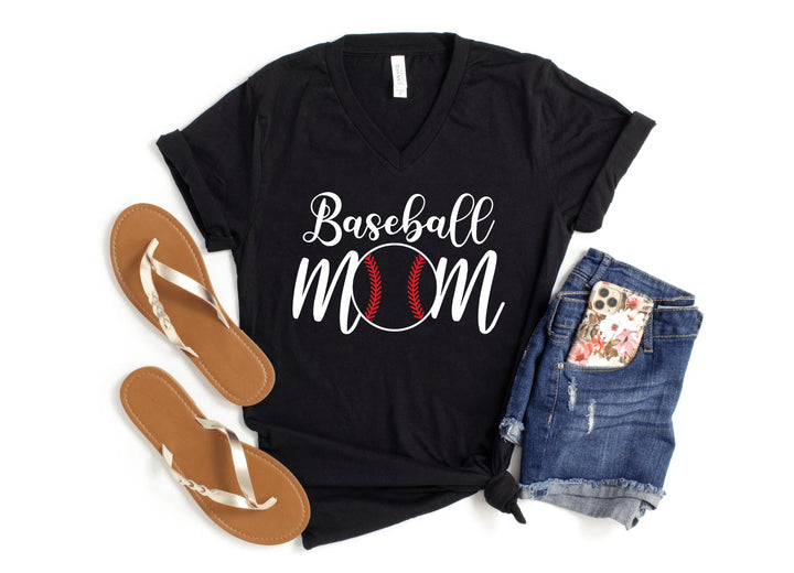 V-Neck Shirt-Baseball Mom V-Neck-S-Black-Jack N Roy