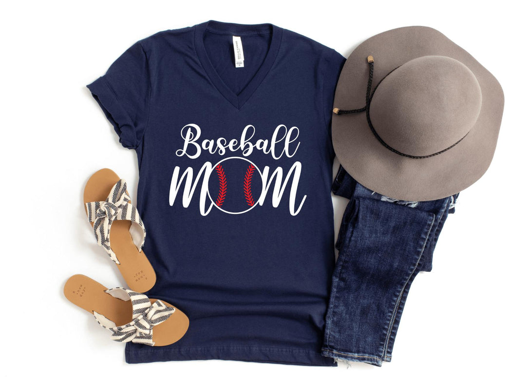 V-Neck Shirt-Baseball Mom V-Neck-S-Navy-Jack N Roy