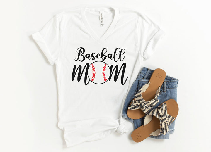 V-Neck Shirt-Baseball Mom V-Neck-S-White-Jack N Roy