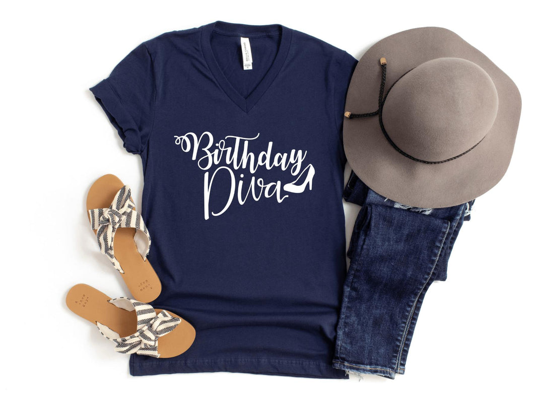 V-Neck Shirt-Birthday Diva V-Neck-S-Navy-Jack N Roy