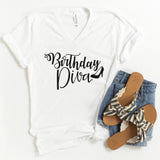 V-Neck Shirt-Birthday Diva V-Neck-S-White-Jack N Roy