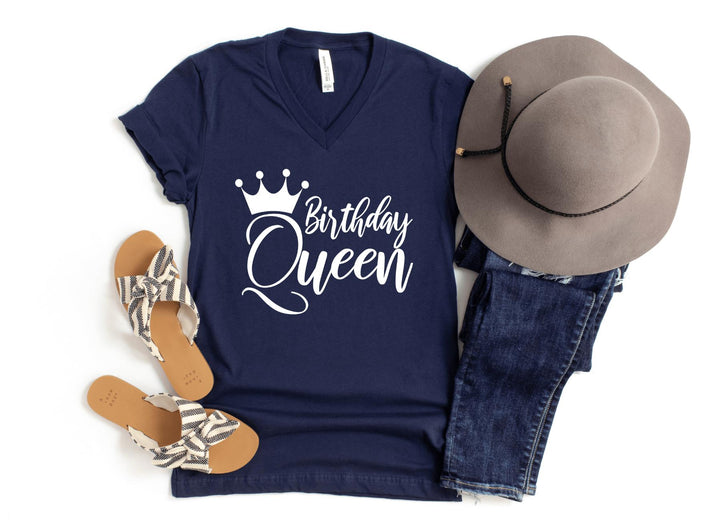 V-Neck Shirt-Birthday Queen V-Neck-S-Navy-Jack N Roy