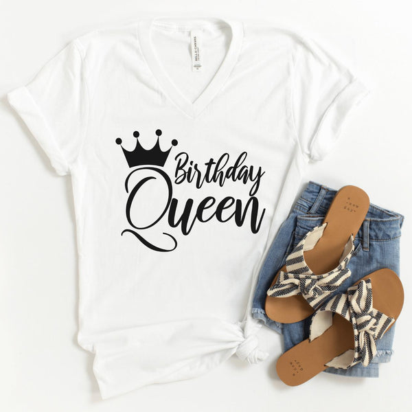 V-Neck Shirt-Birthday Queen V-Neck-S-White-Jack N Roy