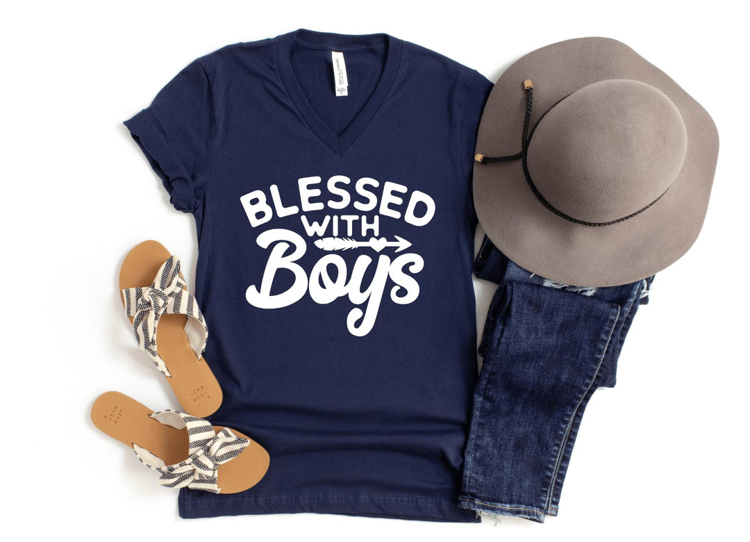 V-Neck Shirt-Blessed With Boys V-Neck-S-Navy-Jack N Roy