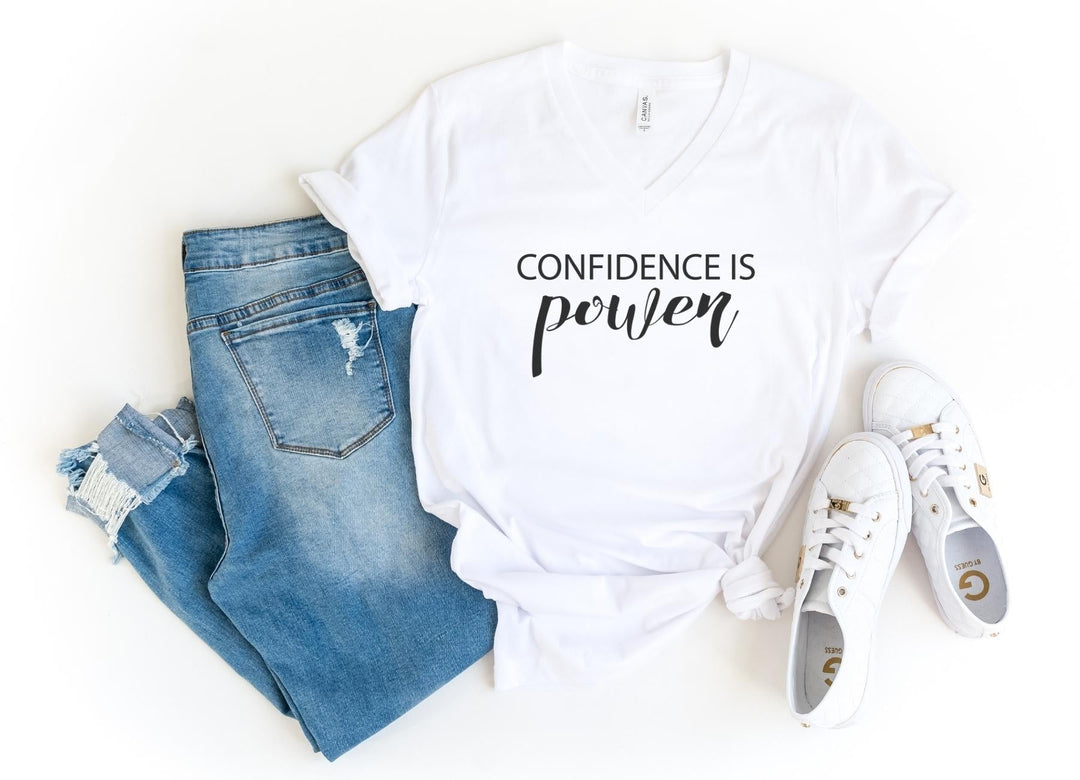 V-Neck Shirt-Confidence Is Power V-Neck-S-White-Jack N Roy