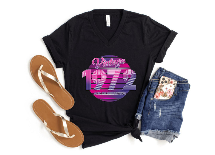 V-Neck Shirt-Disco Vintage Custom V-Neck (Customize Your Year)-S-Black-Jack N Roy