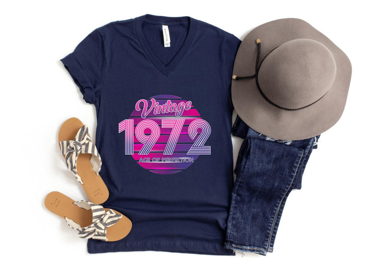 V-Neck Shirt-Disco Vintage Custom V-Neck (Customize Your Year)-S-Navy-Jack N Roy