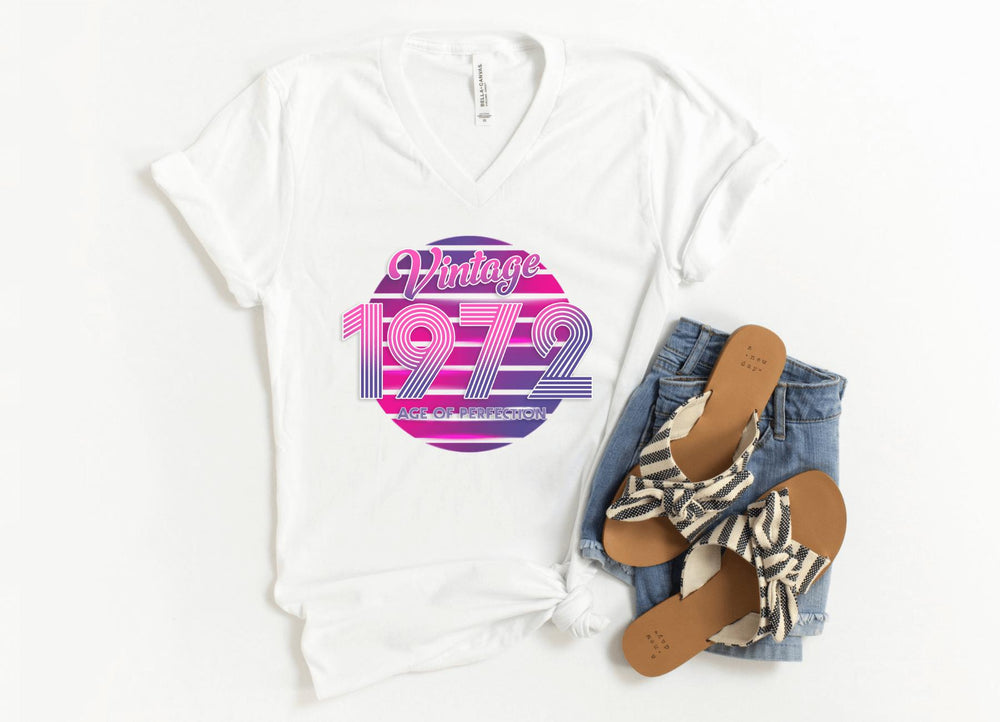 V-Neck Shirt-Disco Vintage Custom V-Neck (Customize Your Year)-S-White-Jack N Roy