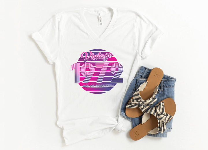 V-Neck Shirt-Disco Vintage Custom V-Neck (Customize Your Year)-S-White-Jack N Roy