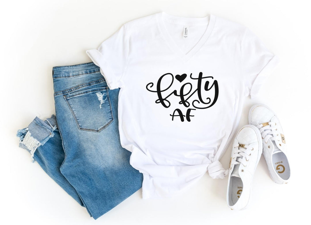 V-Neck Shirt-Fifty AF V-Neck-S-White-Jack N Roy