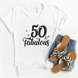 V-Neck Shirt-Fifty & Fabulous V-Neck-S-White-Jack N Roy