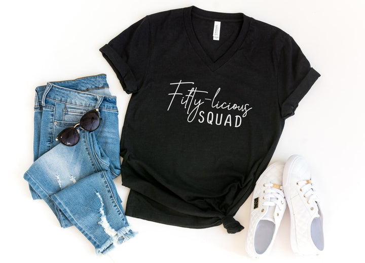 V-Neck Shirt-Fifty-licious SQUAD V-Neck-S-Black-Jack N Roy