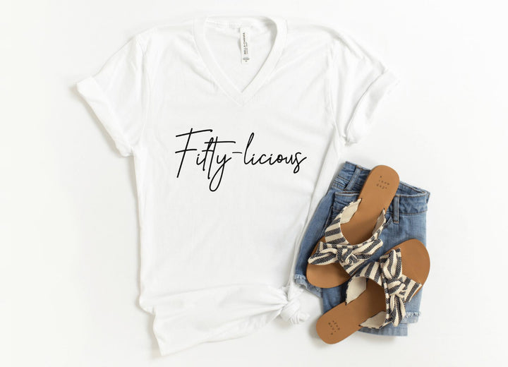 V-Neck Shirt-Fifty-licious V-Neck-S-White-Jack N Roy