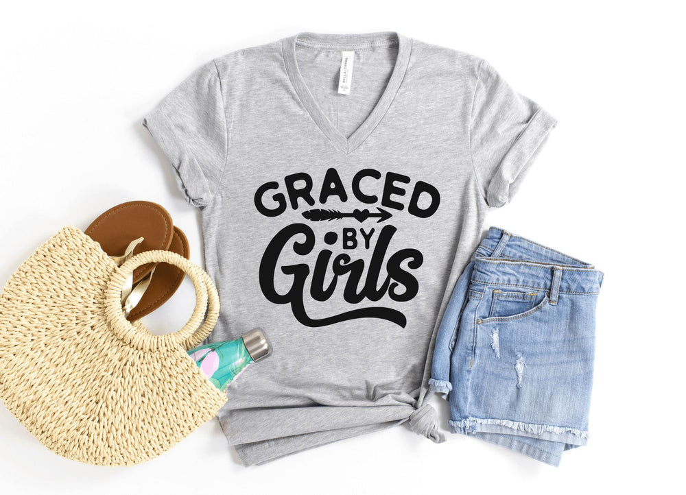 V-Neck Shirt-Graced By Girls V-Neck-S-Athletic Heather-Jack N Roy