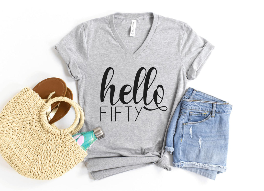 V-Neck Shirt-Hello Fifty V-Neck-S-Athletic Heather-Jack N Roy