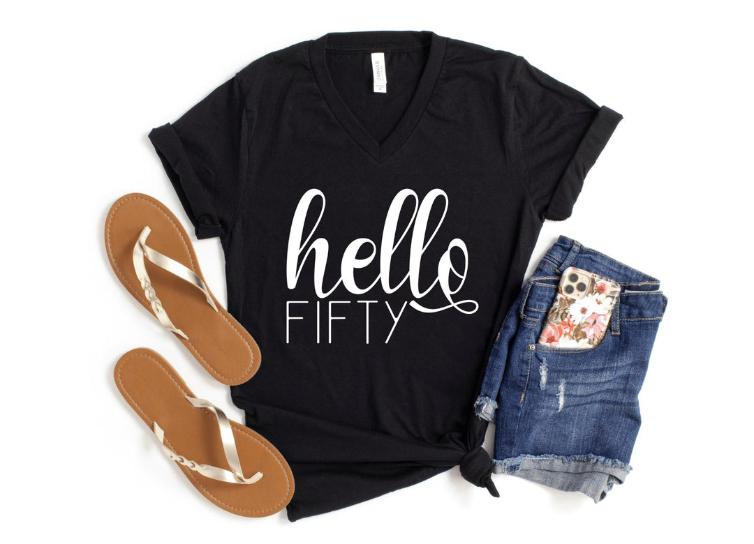 V-Neck Shirt-Hello Fifty V-Neck-S-Black-Jack N Roy