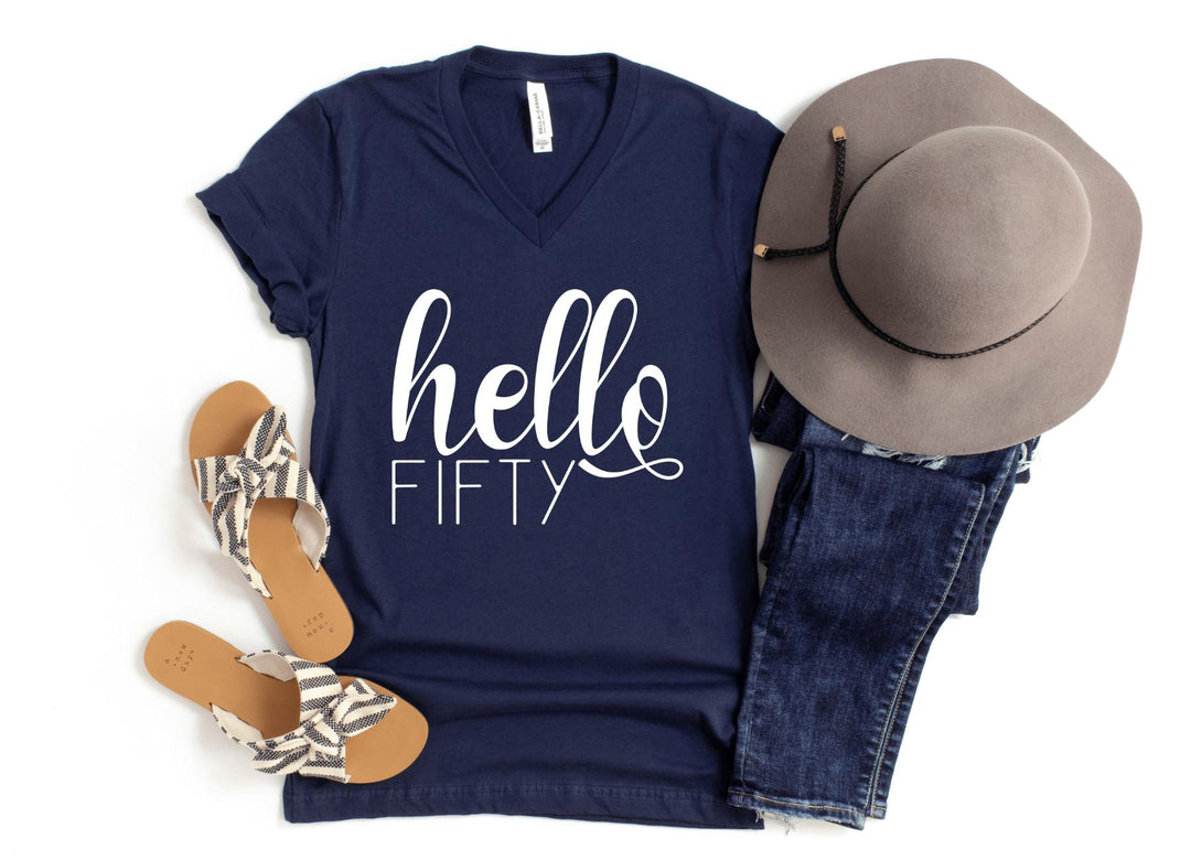 V-Neck Shirt-Hello Fifty V-Neck-S-Navy-Jack N Roy