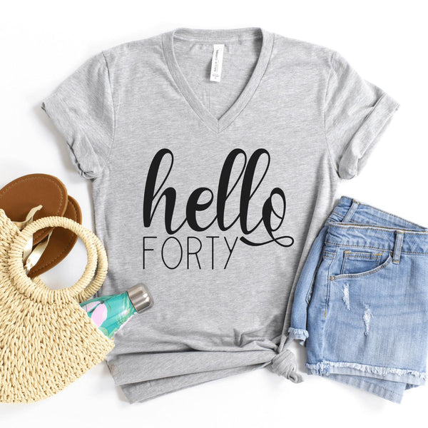 V-Neck Shirt-Hello Forty V-Neck-S-Athletic Heather-Jack N Roy
