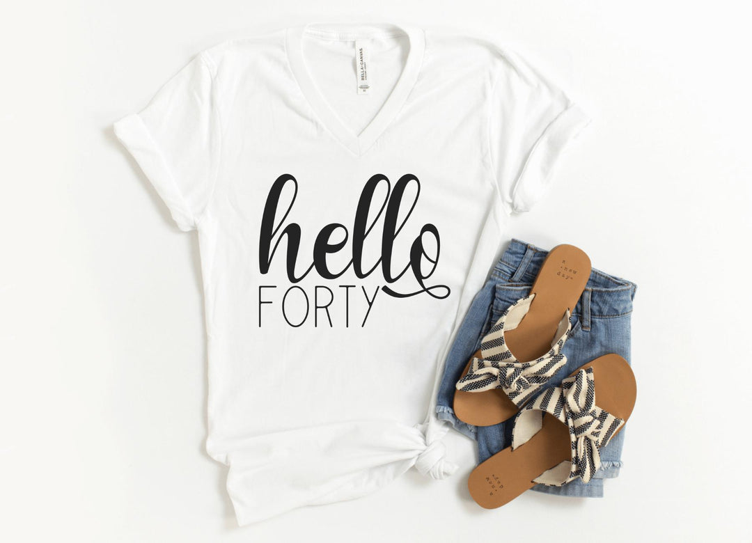 V-Neck Shirt-Hello Forty V-Neck-S-White-Jack N Roy