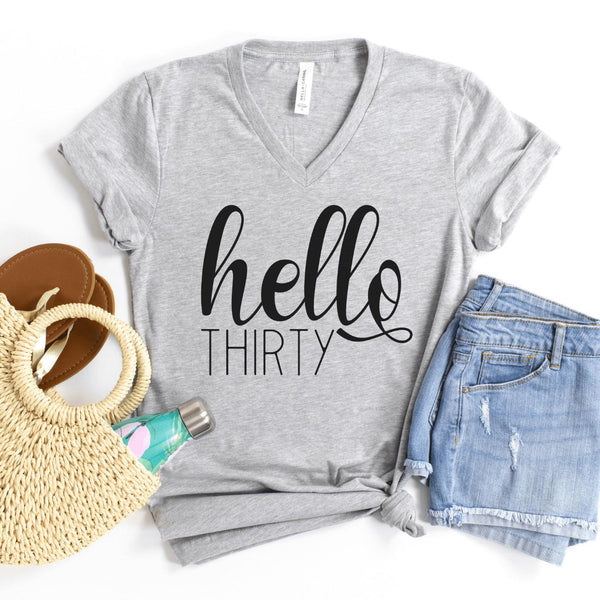 V-Neck Shirt-Hello Thirty V-Neck-S-Athletic Heather-Jack N Roy