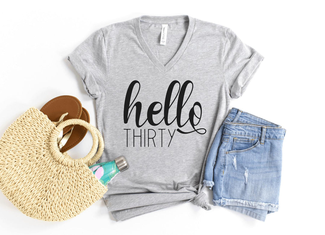 V-Neck Shirt-Hello Thirty V-Neck-S-Athletic Heather-Jack N Roy