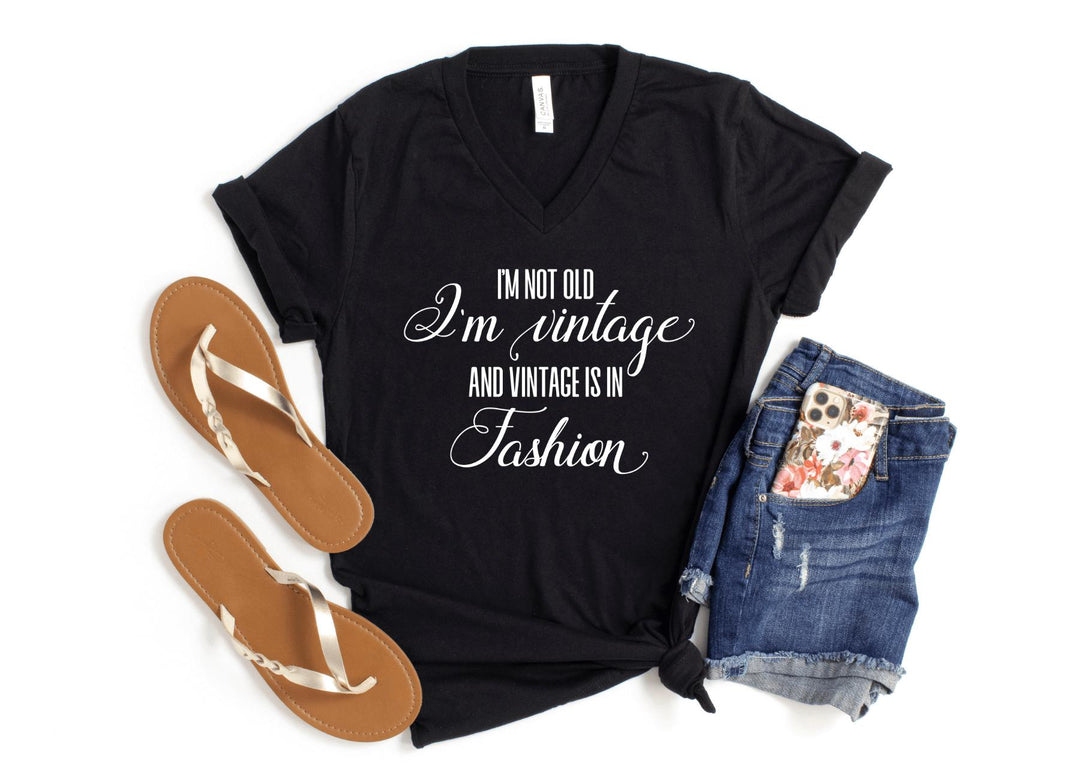 V-Neck Shirt-I'm Not Old, I'm Vintage V-Neck-S-Black-Jack N Roy