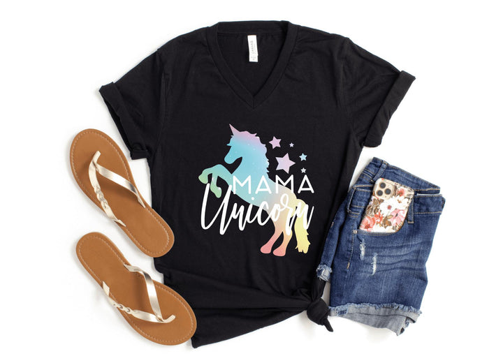 V-Neck Shirt-Mama Unicorn V-Neck-S-Black-Jack N Roy