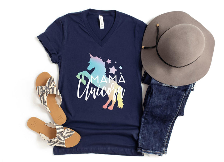 V-Neck Shirt-Mama Unicorn V-Neck-S-Navy-Jack N Roy