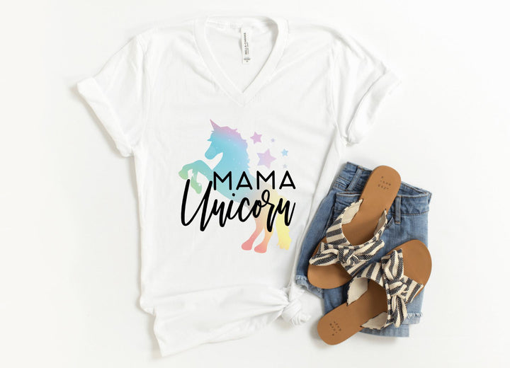 V-Neck Shirt-Mama Unicorn V-Neck-S-White-Jack N Roy