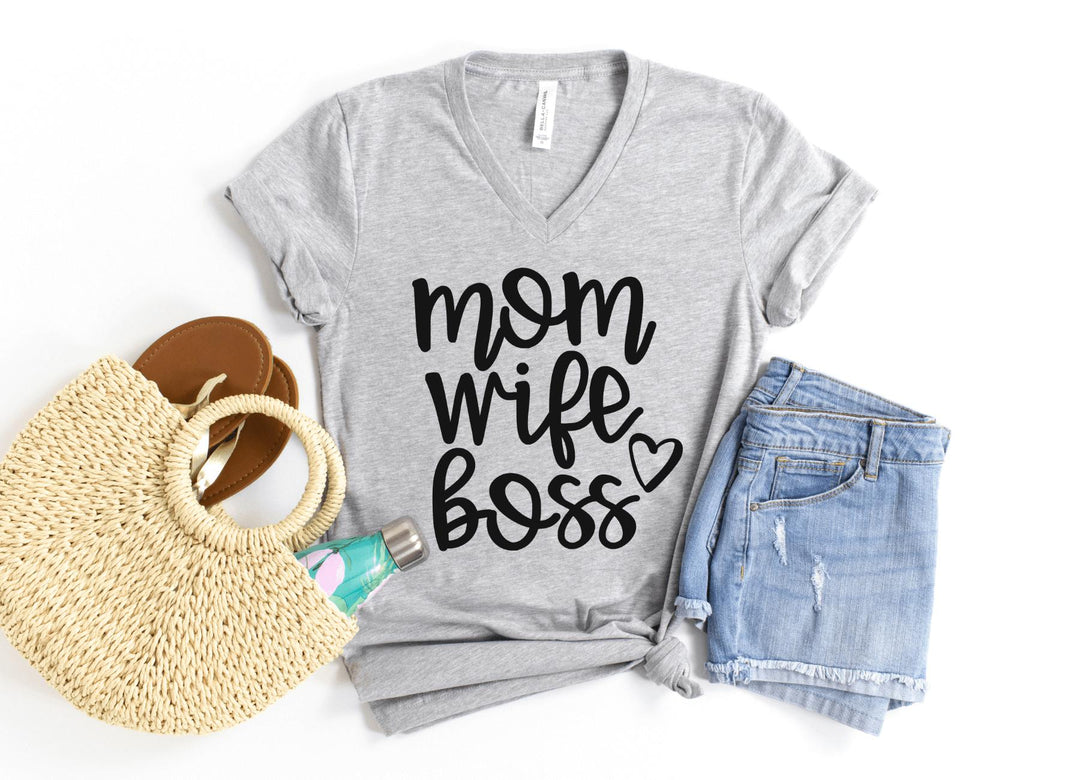 V-Neck Shirt-Mom Wife Boss V-Neck-S-Athletic Heather-Jack N Roy