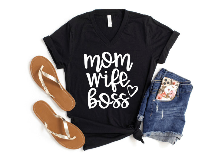 V-Neck Shirt-Mom Wife Boss V-Neck-S-Black-Jack N Roy