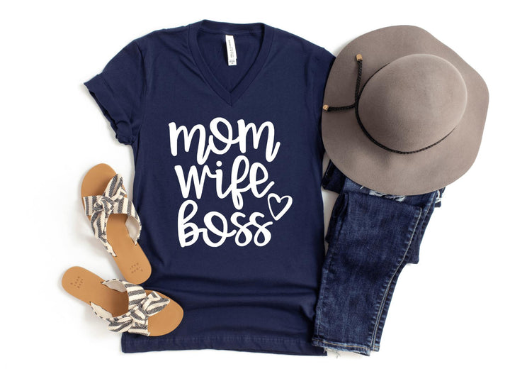 V-Neck Shirt-Mom Wife Boss V-Neck-S-Navy-Jack N Roy