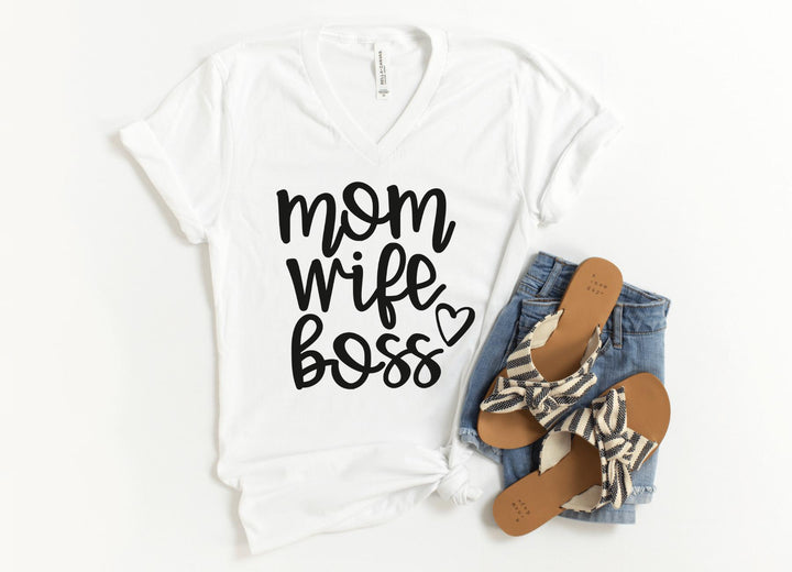 V-Neck Shirt-Mom Wife Boss V-Neck-S-White-Jack N Roy