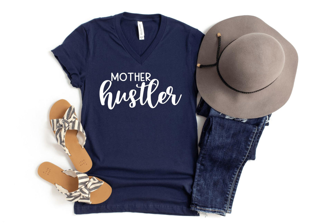 V-Neck Shirt-Mother Hustler V-Neck-S-Navy-Jack N Roy