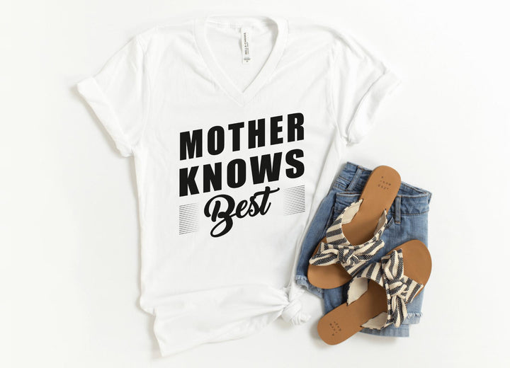 V-Neck Shirt-Mother Knows Best V-Neck-S-White-Jack N Roy