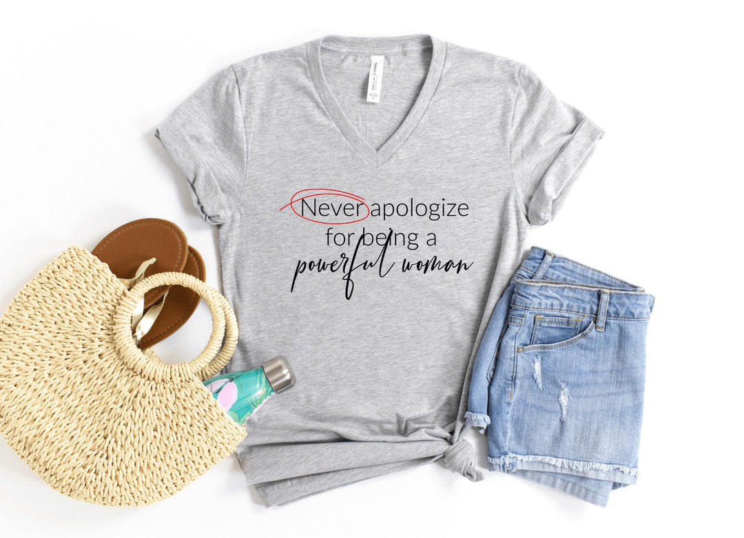 V-Neck Shirt-Never Apologize V-Neck-S-Athletic Heather-Jack N Roy