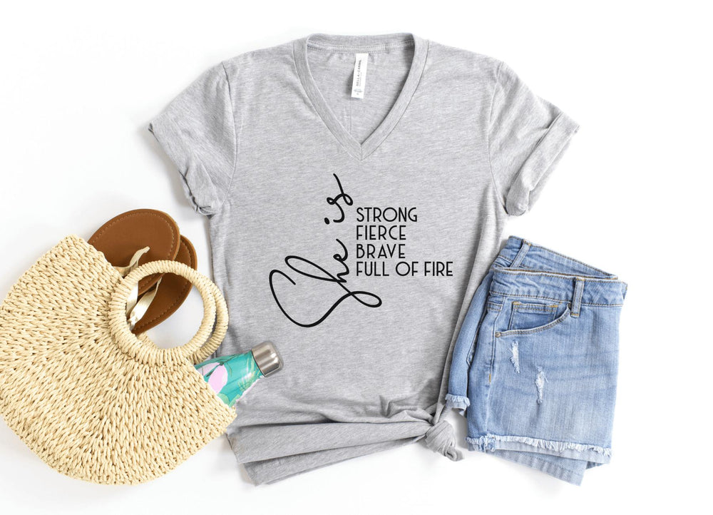 V-Neck Shirt-She Is... V-Neck-S-Athletic Heather-Jack N Roy
