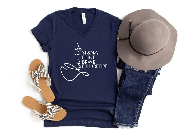 V-Neck Shirt-She Is... V-Neck-S-Navy-Jack N Roy