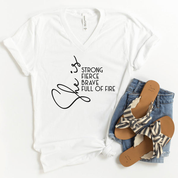 V-Neck Shirt-She Is... V-Neck-S-White-Jack N Roy