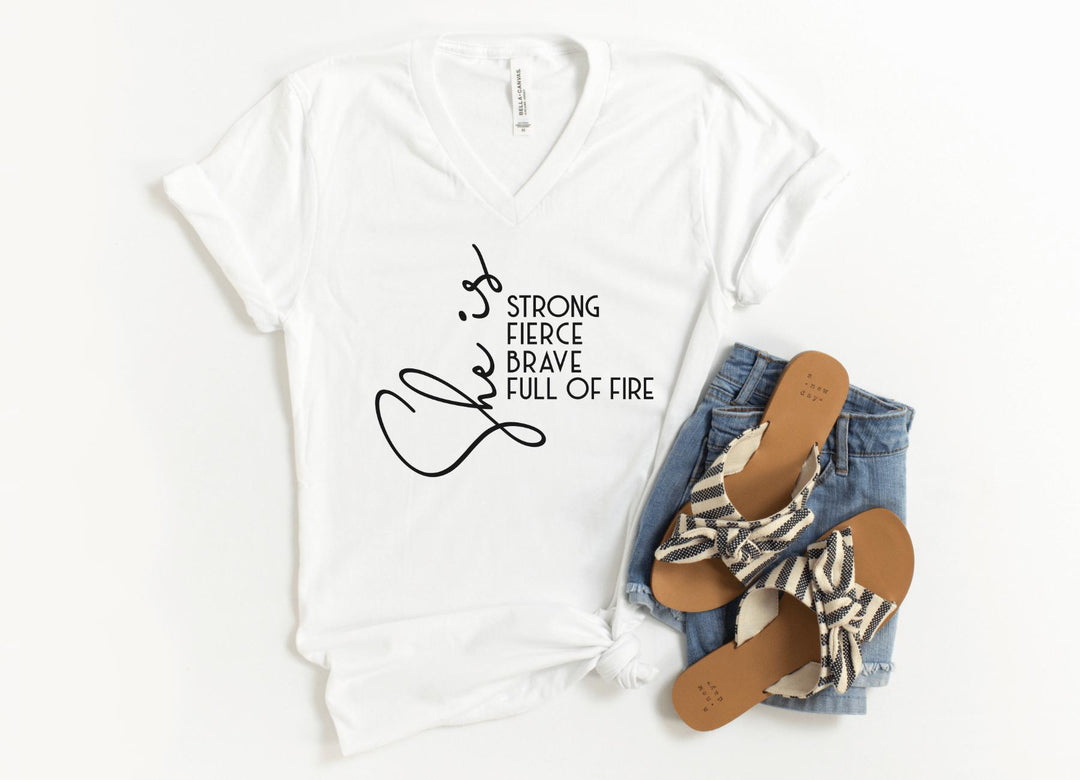 V-Neck Shirt-She Is... V-Neck-S-White-Jack N Roy