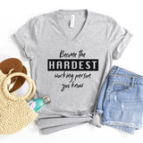 V-Neck Shirt-The Hardest Working Person V-Neck-S-Athletic Heather-Jack N Roy