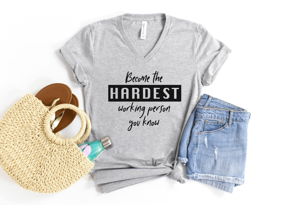 V-Neck Shirt-The Hardest Working Person V-Neck-S-Athletic Heather-Jack N Roy