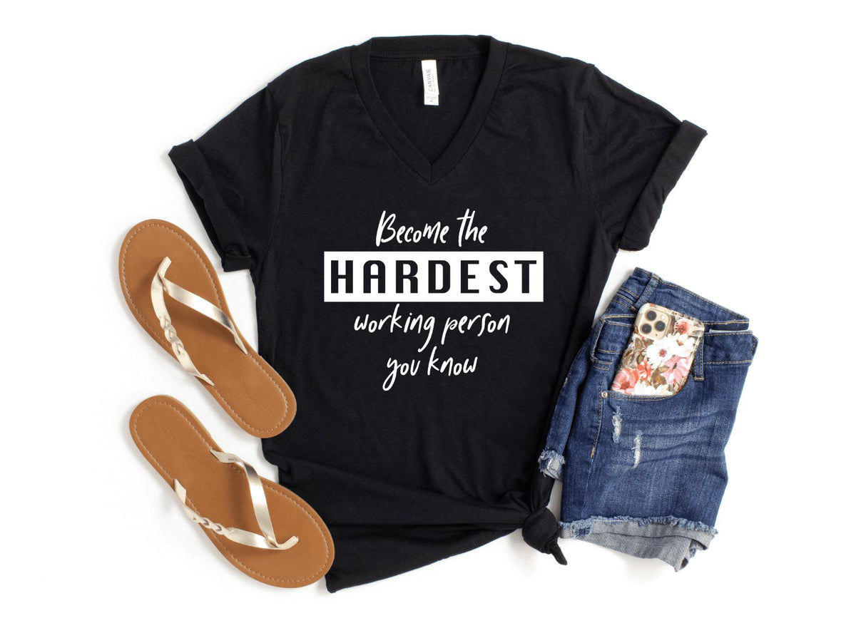 V-Neck Shirt-The Hardest Working Person V-Neck-S-Black-Jack N Roy