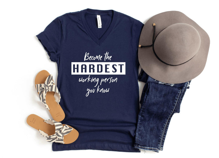 V-Neck Shirt-The Hardest Working Person V-Neck-S-Navy-Jack N Roy