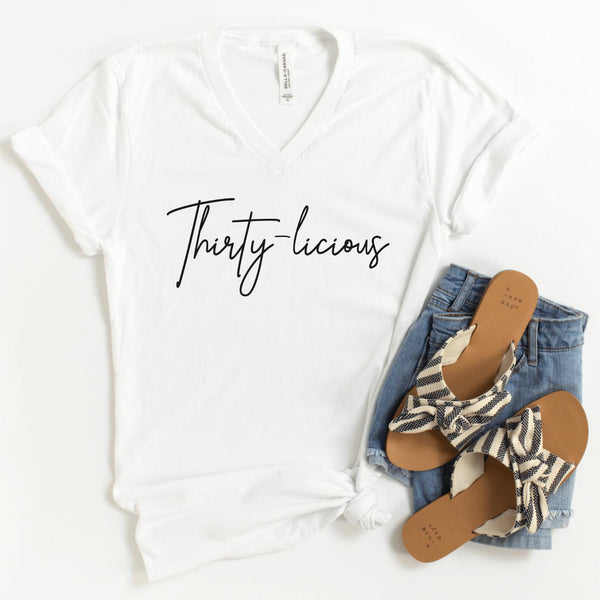 V-Neck Shirt-Thirty-licious V-Neck-S-White-Jack N Roy